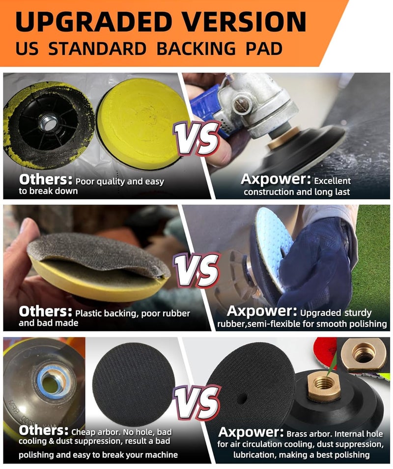 AxPower 13 Packs 4 Inch Diamond Polishing Pads with 5/8’’-11 Backer Pad 12PCS Wet/Dry Polish Pad Kit for Drill Grinder Polisher 50-8000 Grit Pads for Granite Marble Concrete Stone Countertop Quartz Polishing - Image 2
